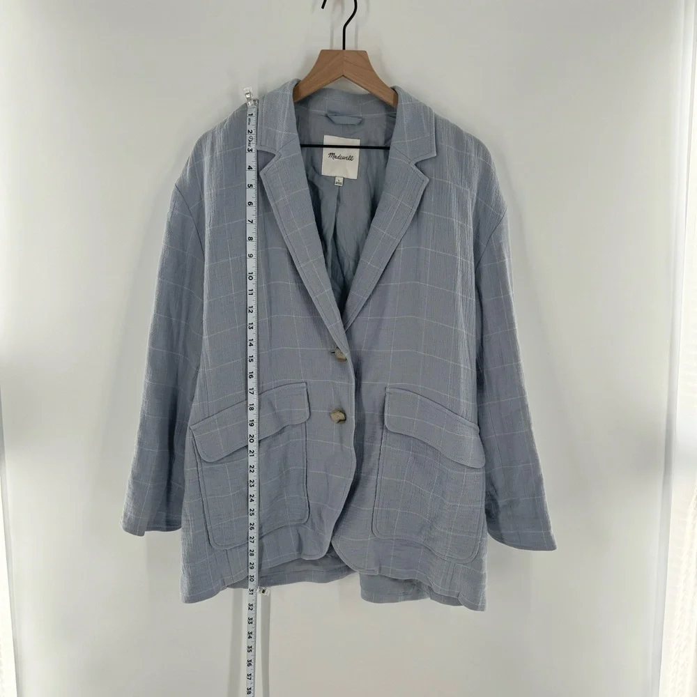 Madewell Larsen Blazer Cotton-Linen Relaxed‎ in Windowpane Blue Size Large